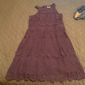 Purple halter dress with crochet overlay